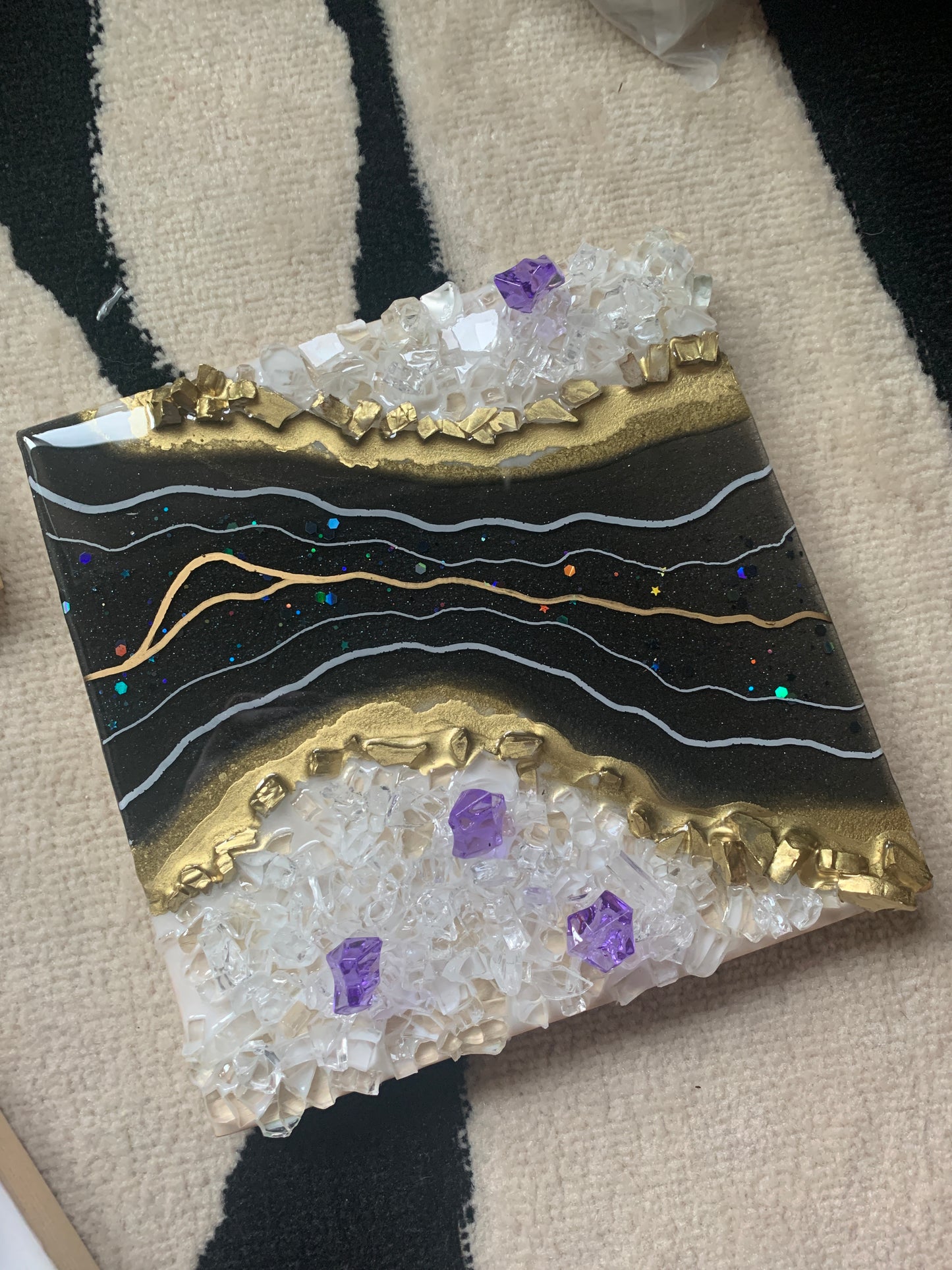 Galaxy River Resin Geode Wall Art 8x8"