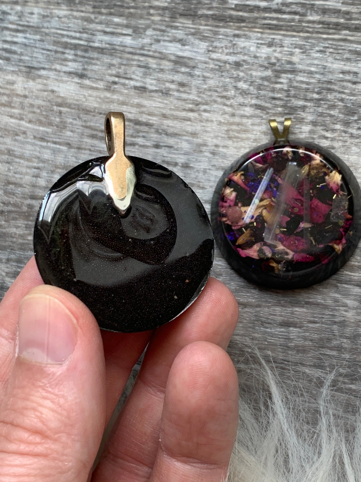 Dark Floral Orgonite Pendant with Roses, Garnet and Selenite 27" cord