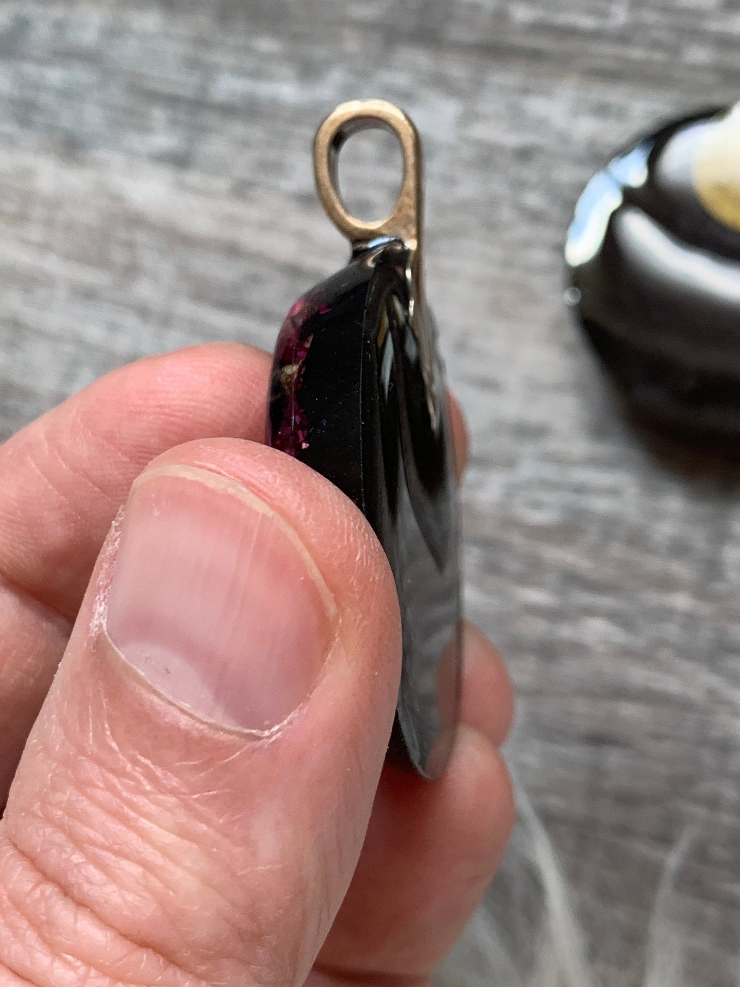 Dark Floral Orgonite Pendant with Roses, Garnet and Selenite 27" cord