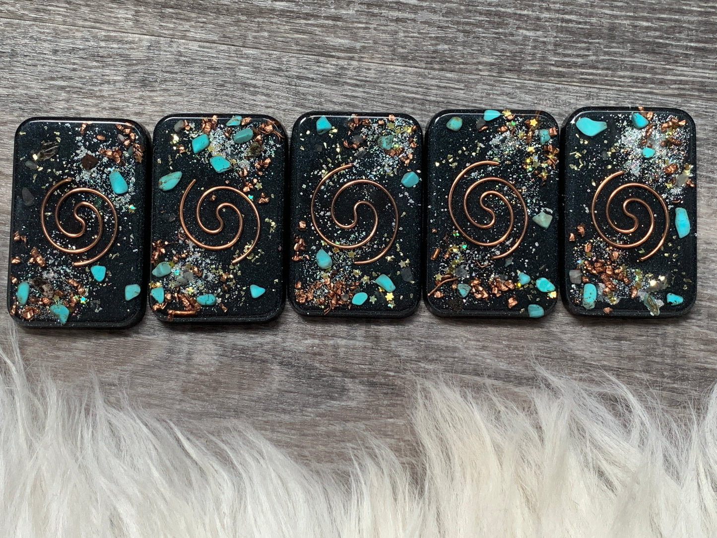 Copper Spiral and Turquoise Orgonite Cell Phone Backer