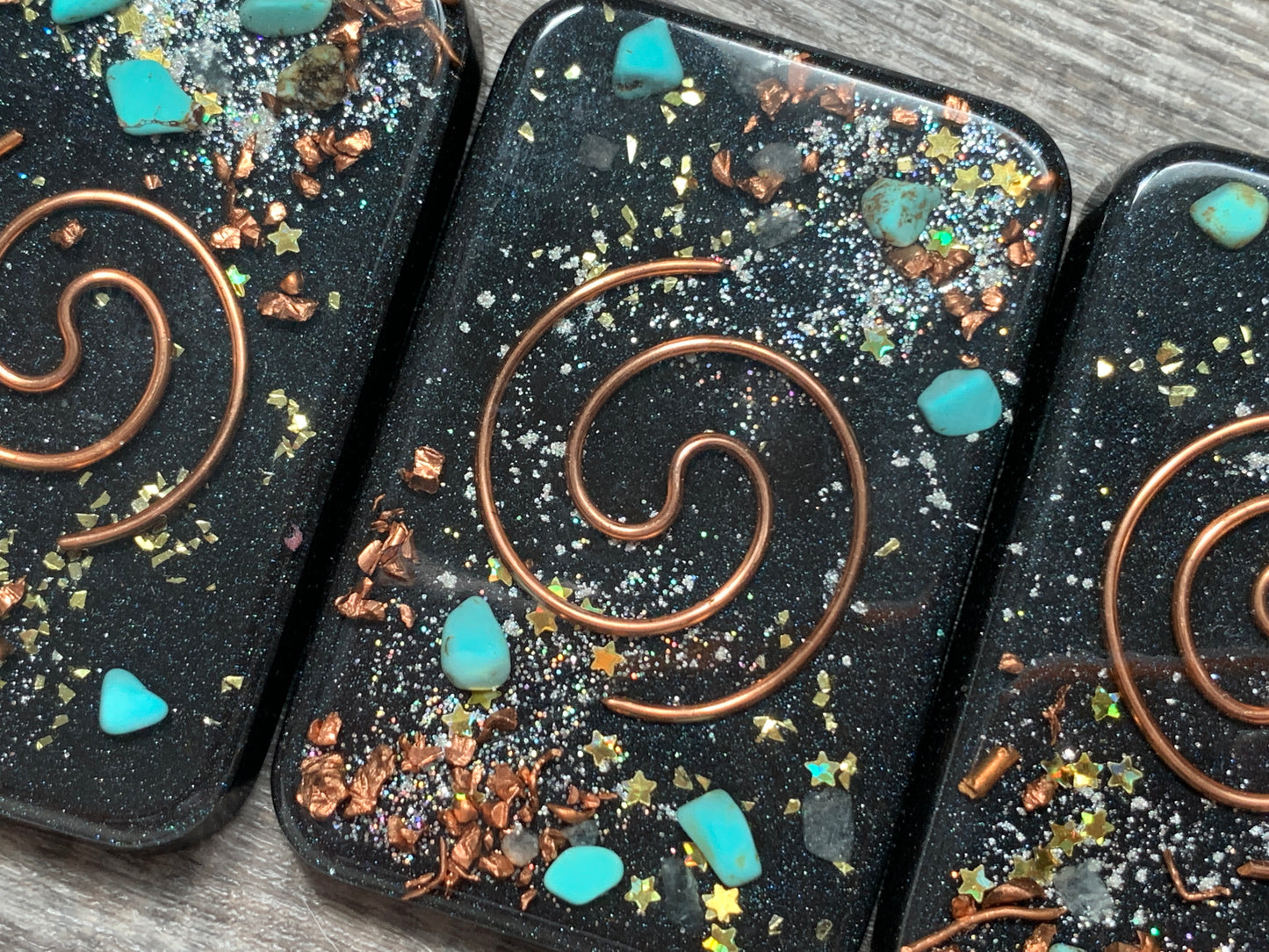 Copper Spiral and Turquoise Orgonite Cell Phone Backer