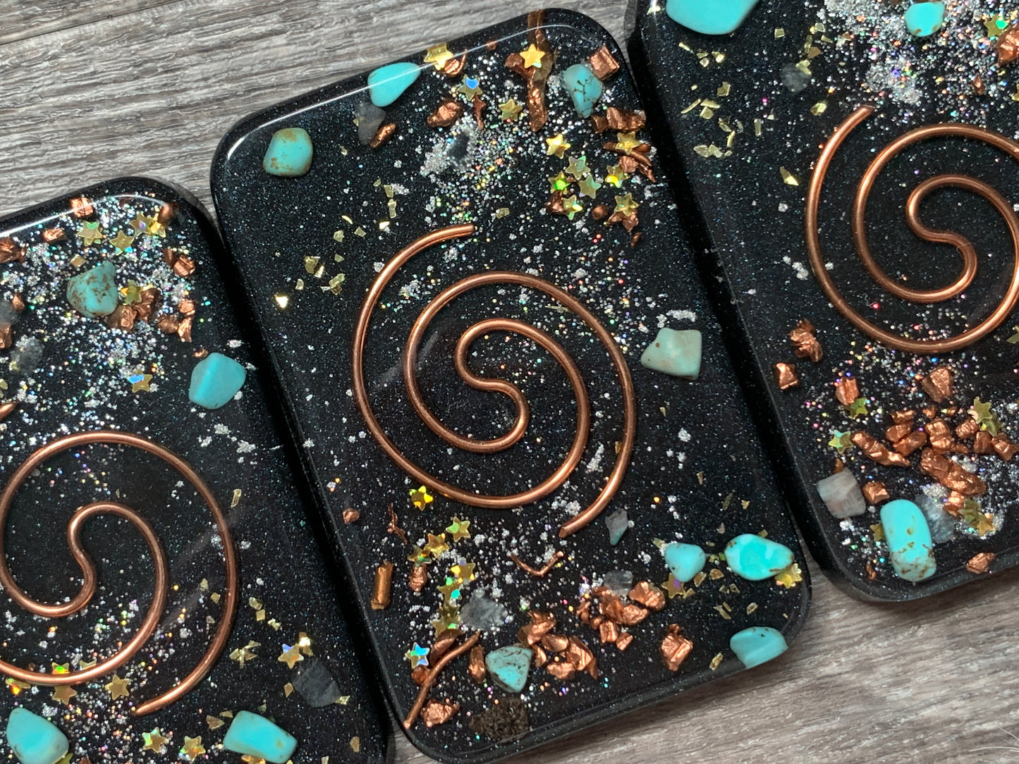 Copper Spiral and Turquoise Orgonite Cell Phone Backer