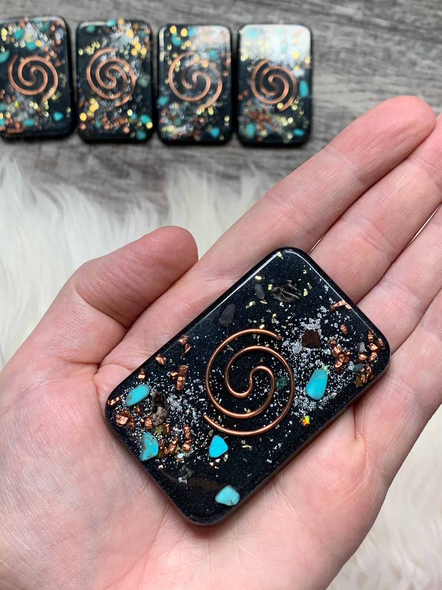 Copper Spiral and Turquoise Orgonite Cell Phone Backer