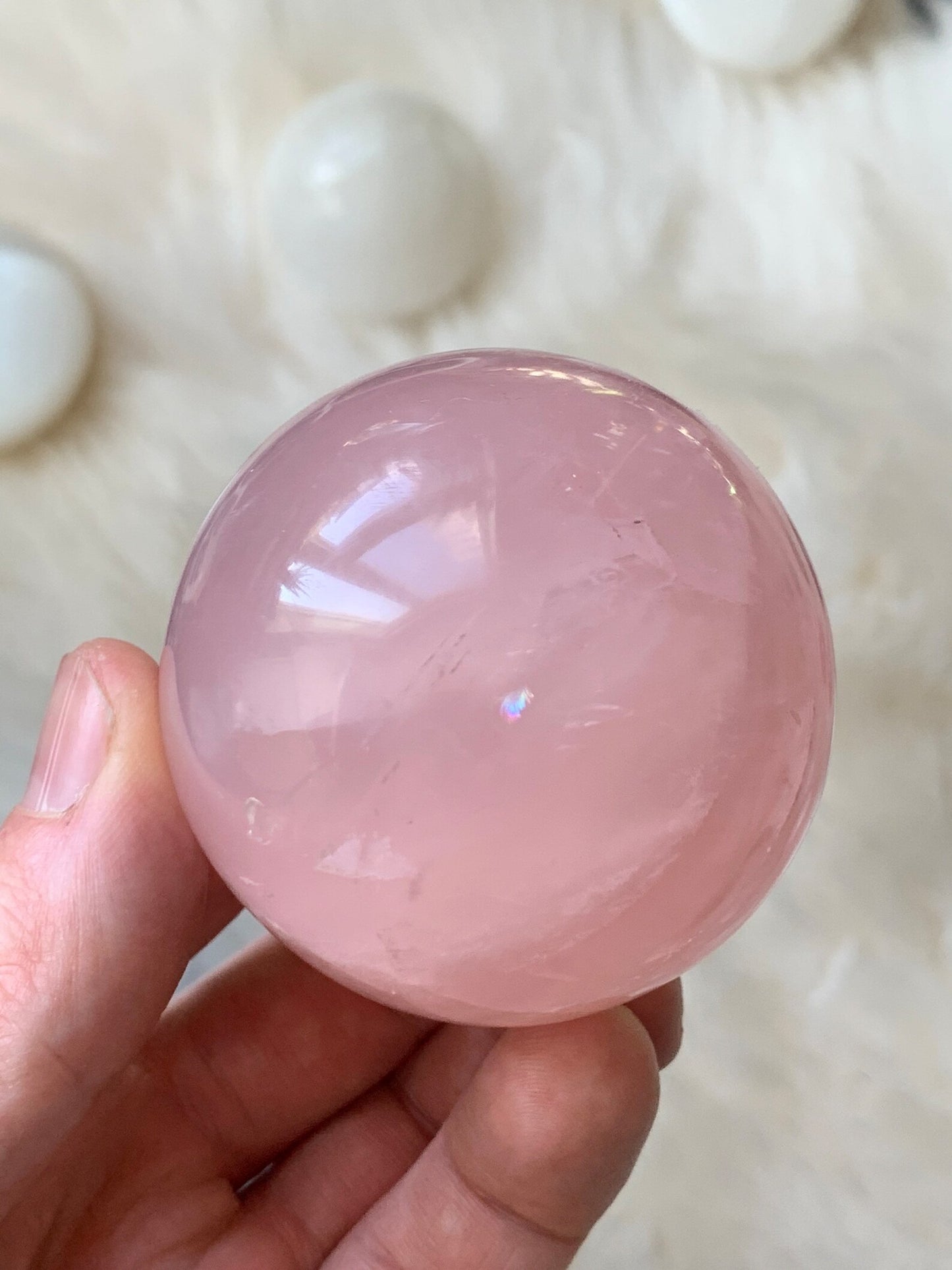 ROSE QUARTZ SPHERE - Pink Crystal Ball - Tumbled, Polished, Natural and Raw Minerals, Home Decor, Spiritual, Energy Healing, Gift - rq03