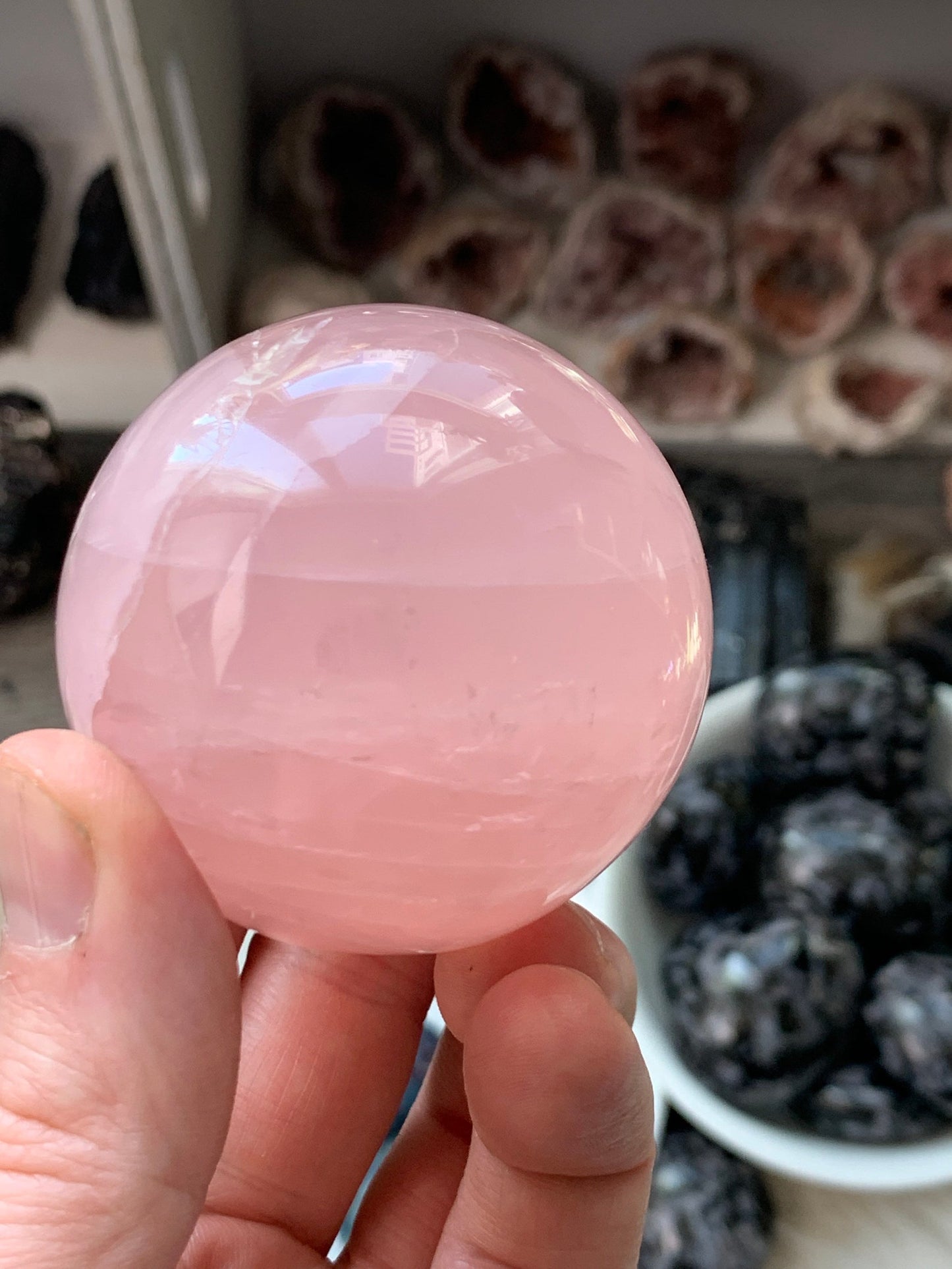 ROSE QUARTZ SPHERE - Pink Crystal Ball - Tumbled, Polished, Natural and Raw Minerals, Home Decor, Spiritual, Energy Healing, Gift - rq03