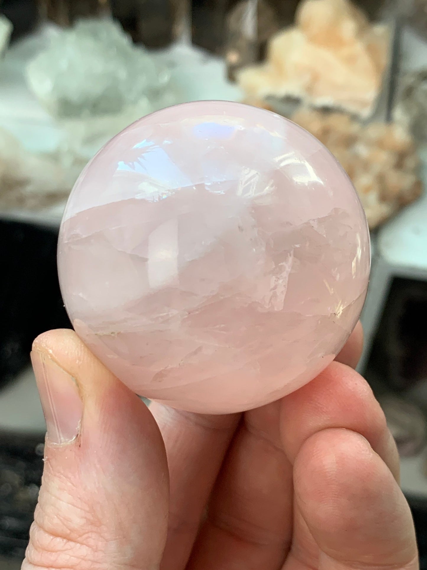 ROSE QUARTZ SPHERE - Pink Crystal Ball - Tumbled, Polished, Natural and Raw Minerals, Home Decor, Spiritual, Energy Healing, Gift - rq01