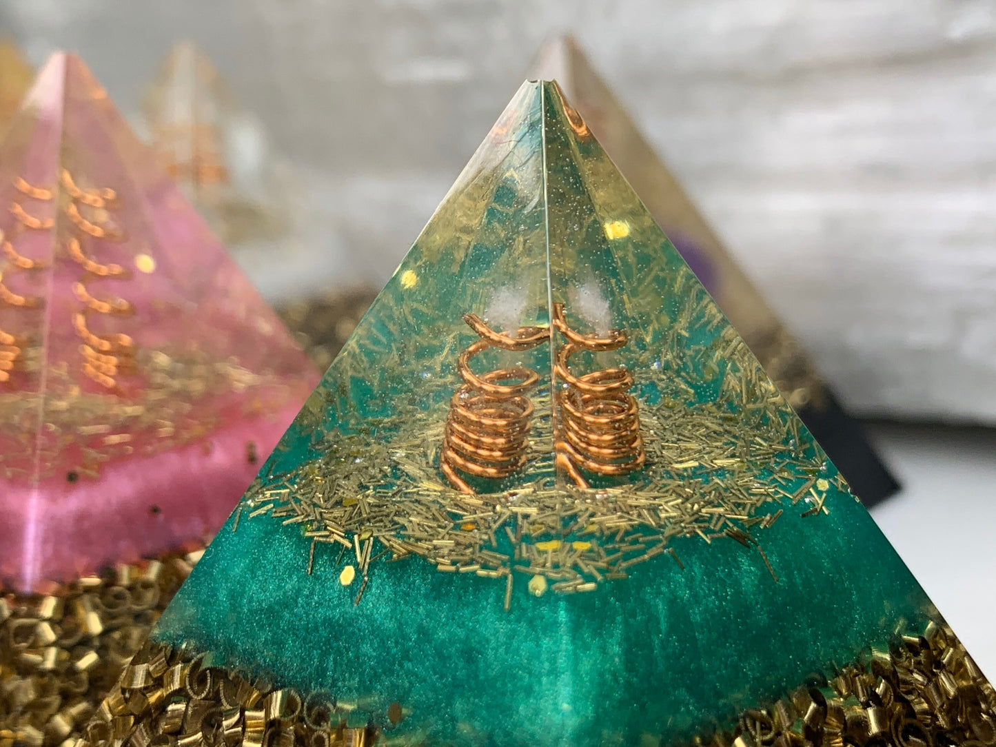 Orgonite® Pyramid - Emerald Flame Orgone Generator® - Third Eye Crystal Energy Pyramid ~ Sacred Ray 5