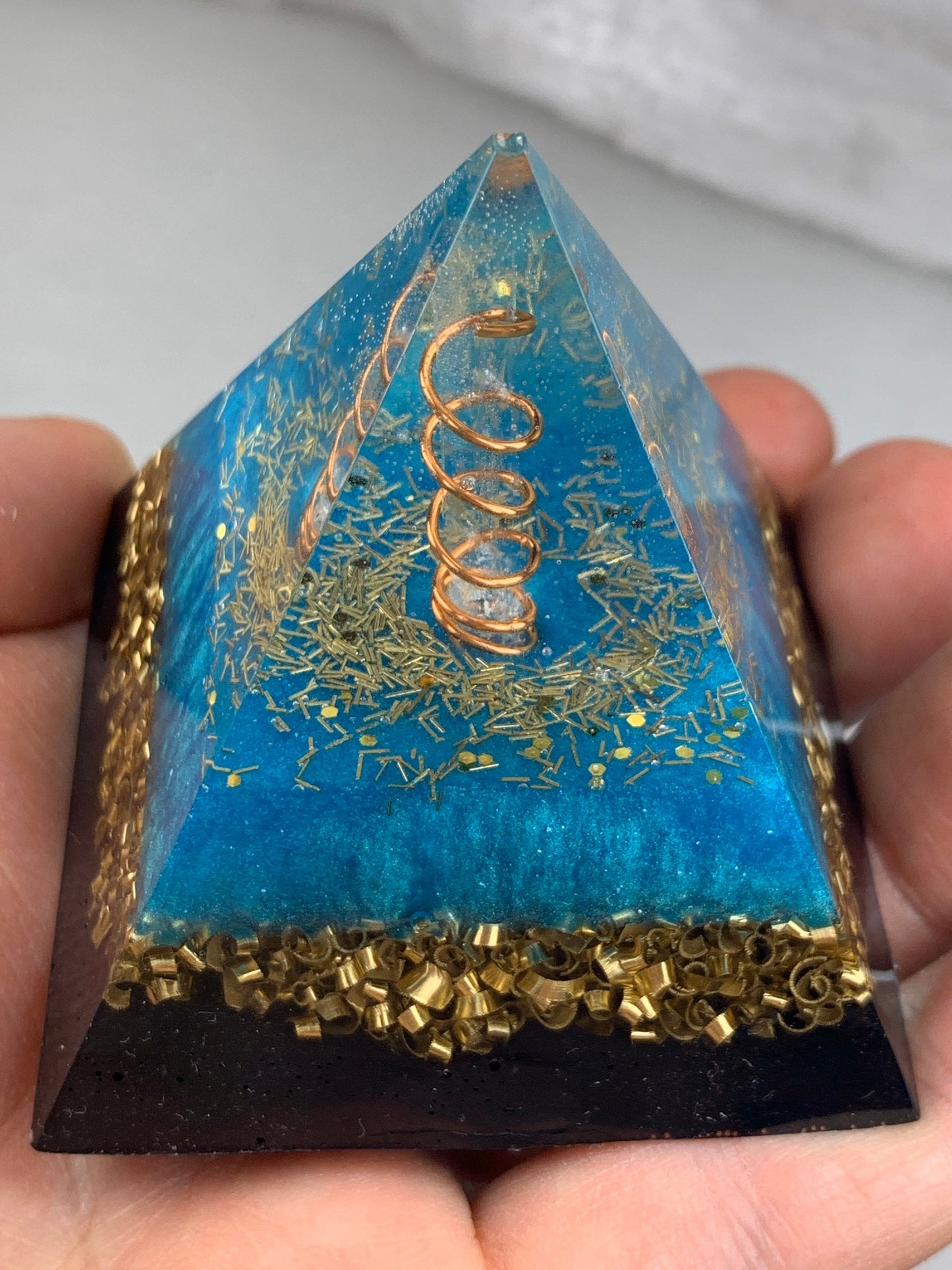 Orgonite® Pyramid - Blue Flame Orgone Generator® - Throat Chakra - Crystal Energy Pyramid ~ Sacred Ray 1