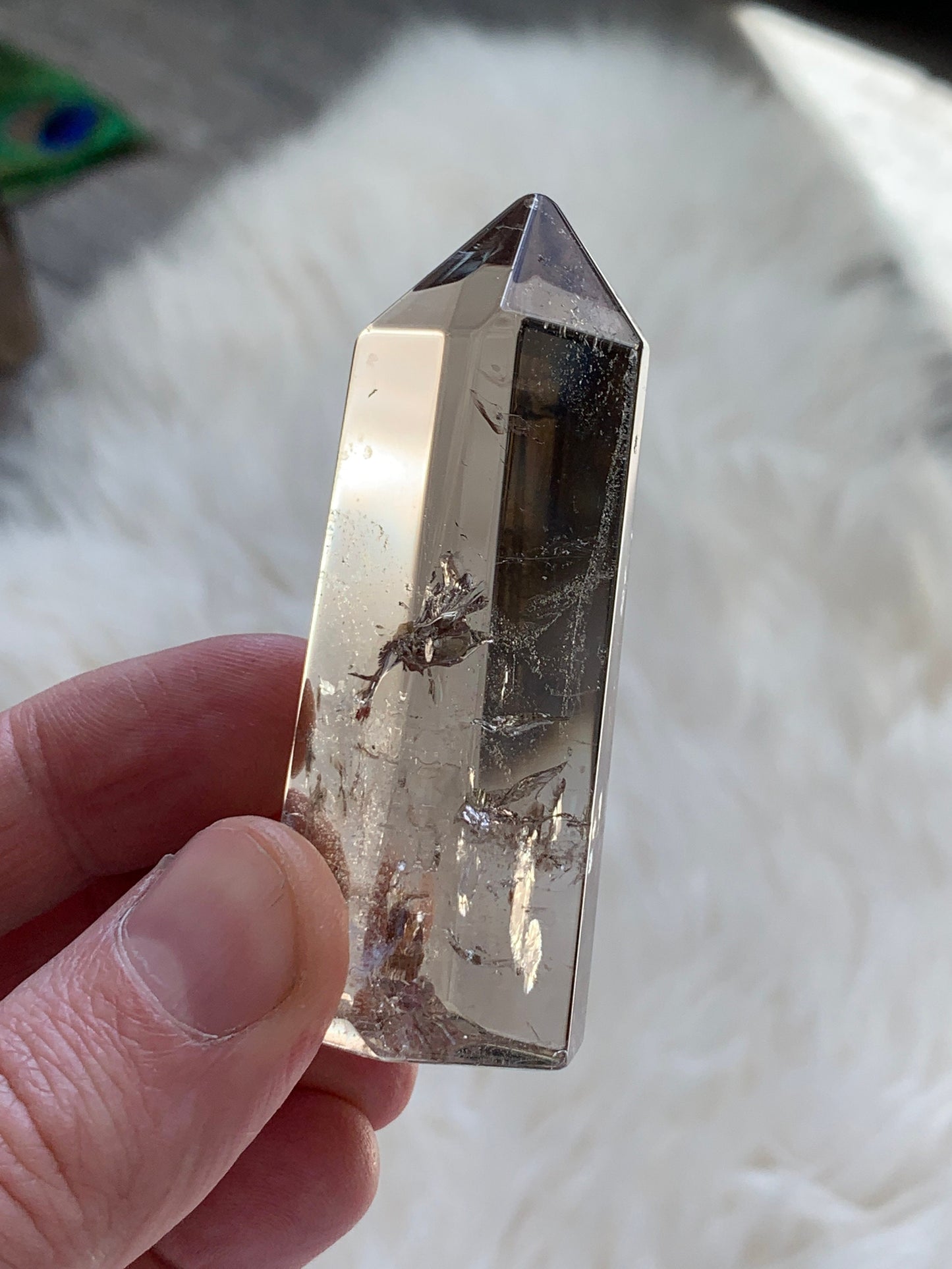 Ultra Polished SMOKY QUARTZ Crystal Point - Rainbow Occlusion Quartz Tower, Raw and Natural Crystals Gift, Home Decor, Energy Healing S13