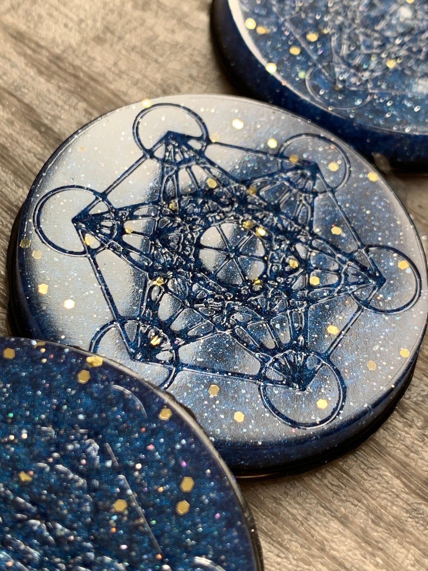 Orgonite® Metatrons Cube ARCTURIAN BLUE Mini Disc - Orgone Generator® - EMF Shield
