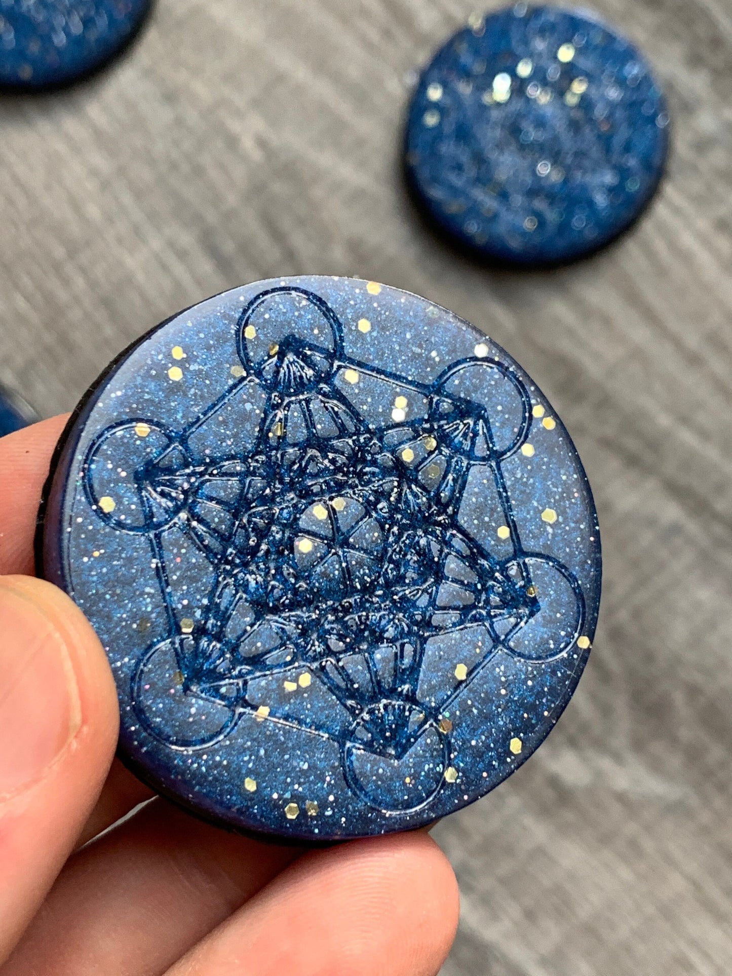 Orgonite® Metatrons Cube ARCTURIAN BLUE Mini Disc - Orgone Generator® - EMF Shield