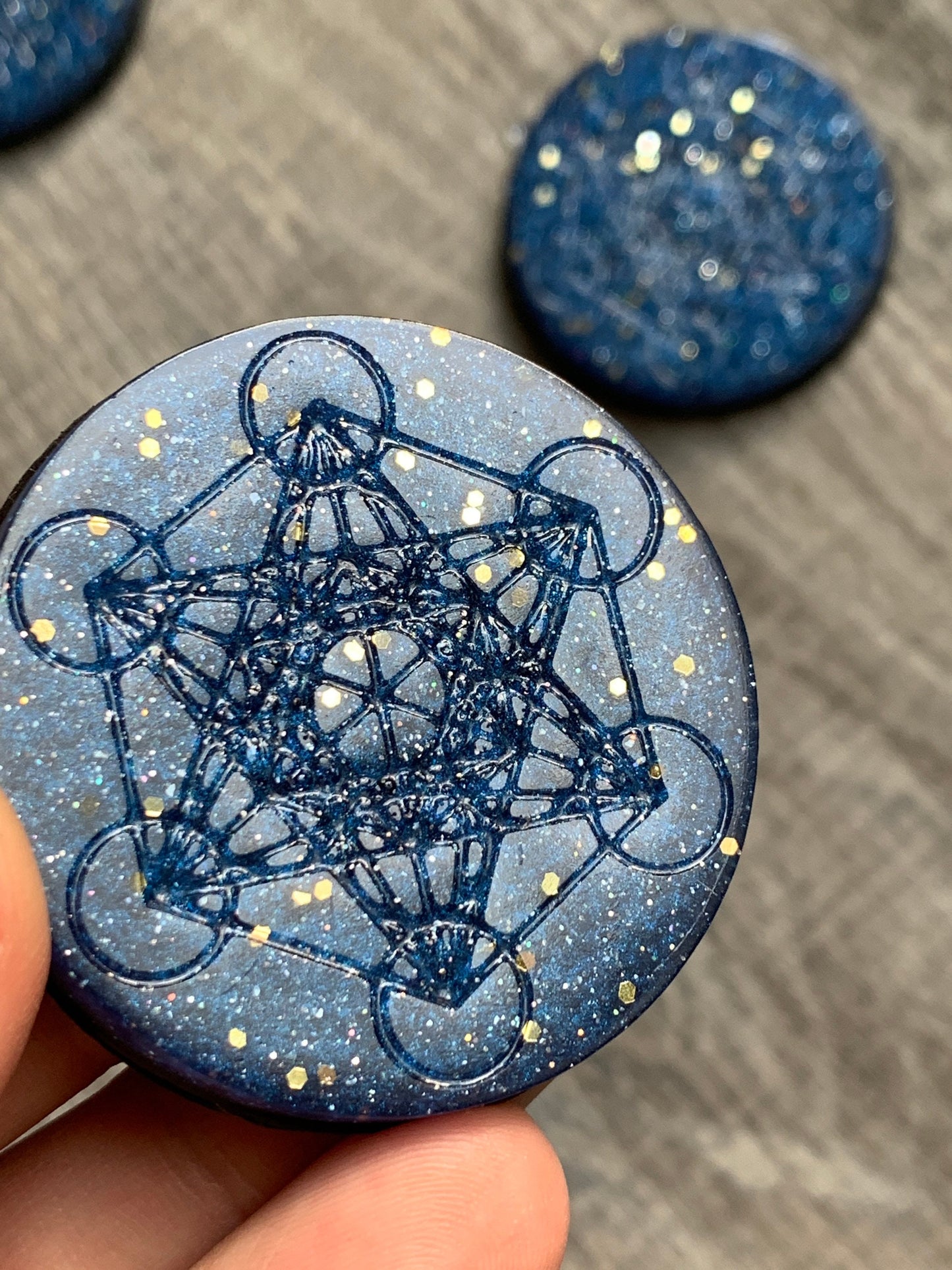 Orgonite® Metatrons Cube ARCTURIAN BLUE Mini Disc - Orgone Generator® - EMF Shield