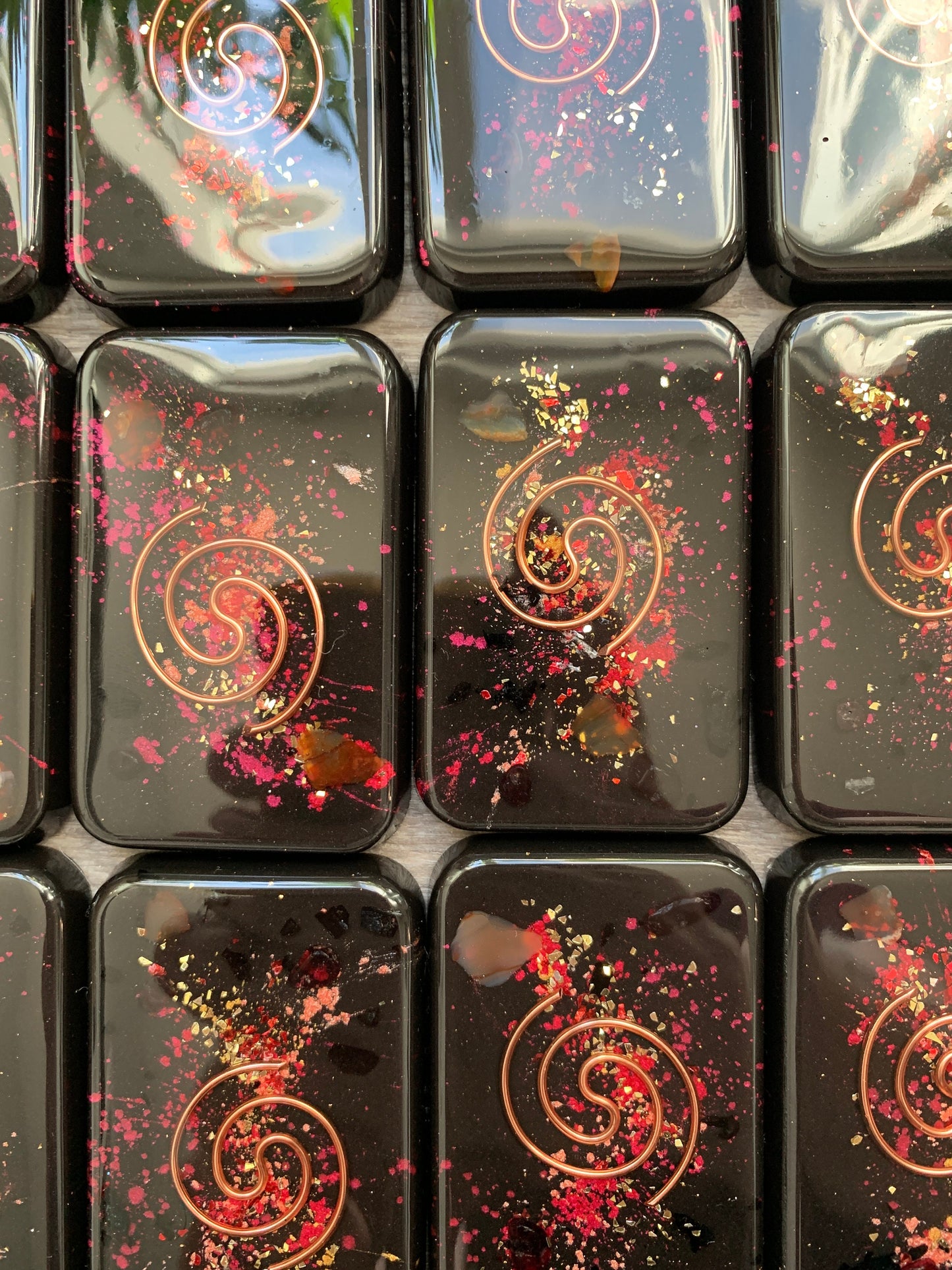 Orgonite® Carnelian, Black Tourmaline and Garnet Cell Block - Cell Phone EMF Shield