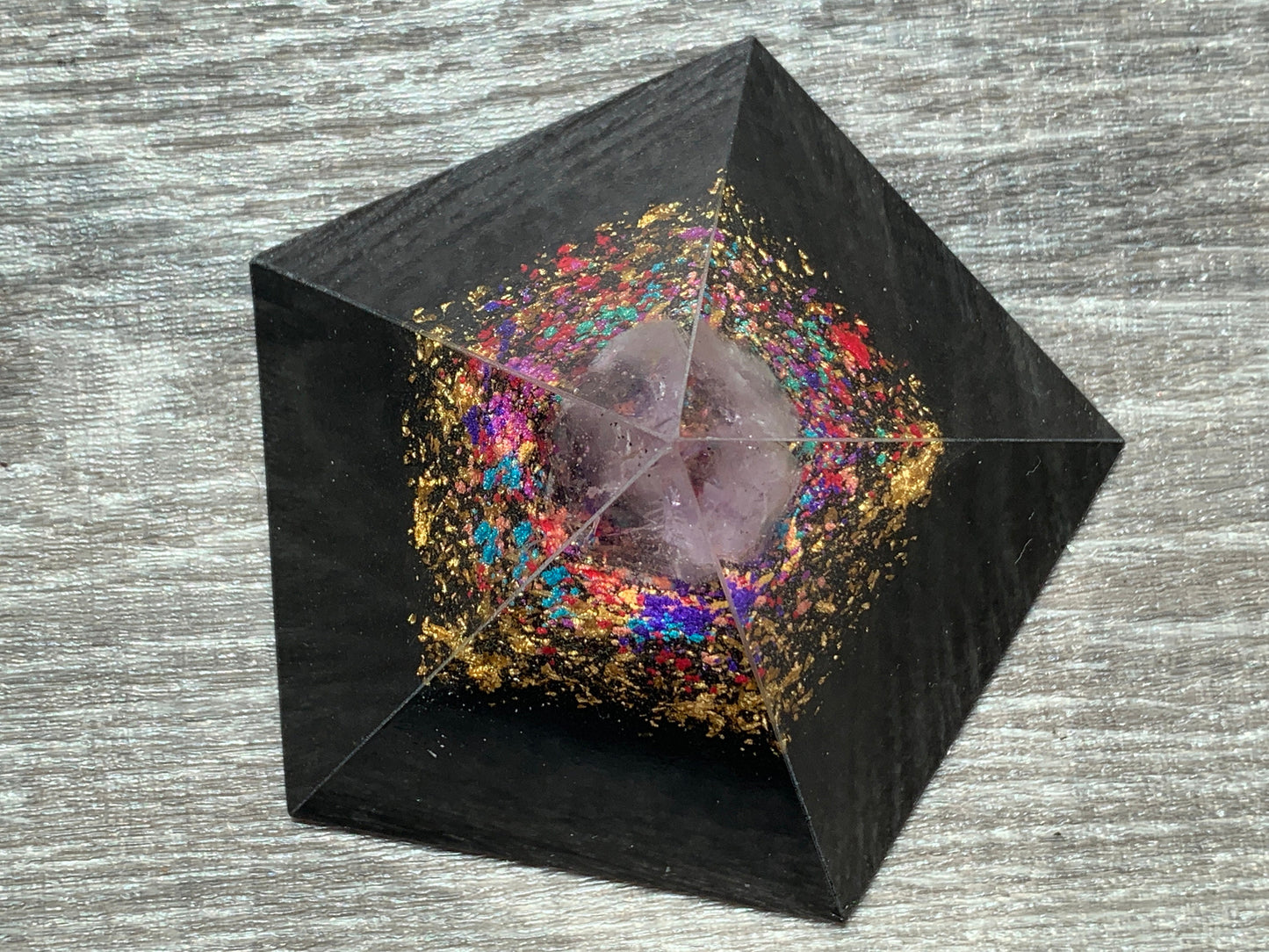 5 Sided Orgonite® Abundance Pyramids with Amethyst and 24 Karat Gold