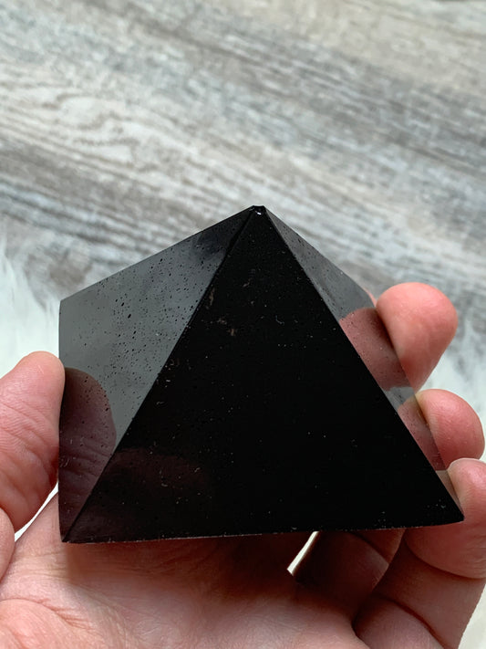 Flat Black Orgonite Pyramid Wide + Short