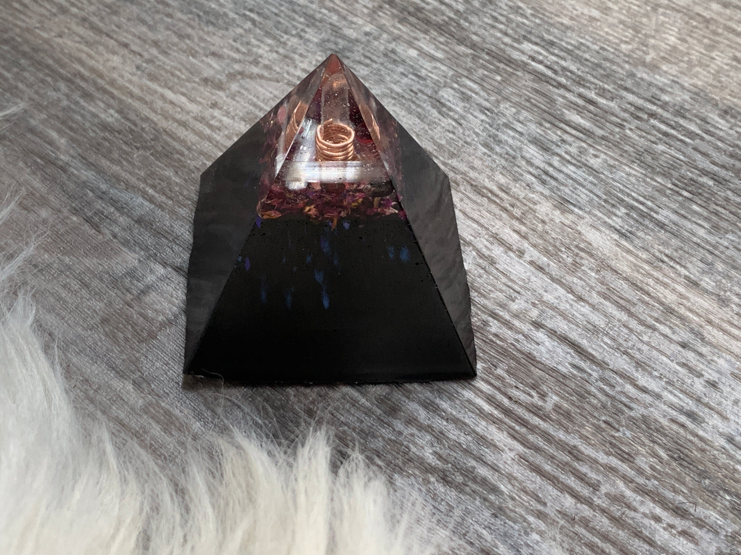 Dark Floral Selenite and Crystal Orgonite Pyramid