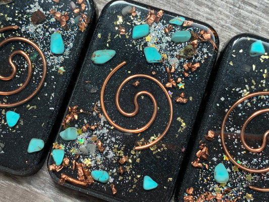 Copper Spiral and Turquoise Orgonite Cell Phone Backer