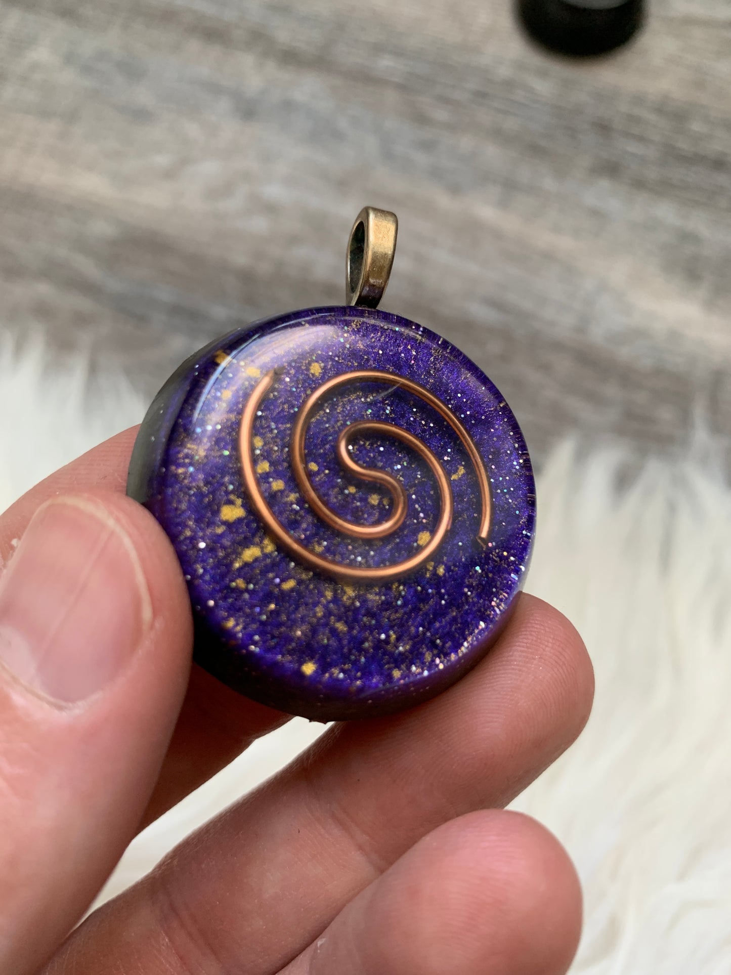 Violet Flame Copper Spiral Orgonite Pendant