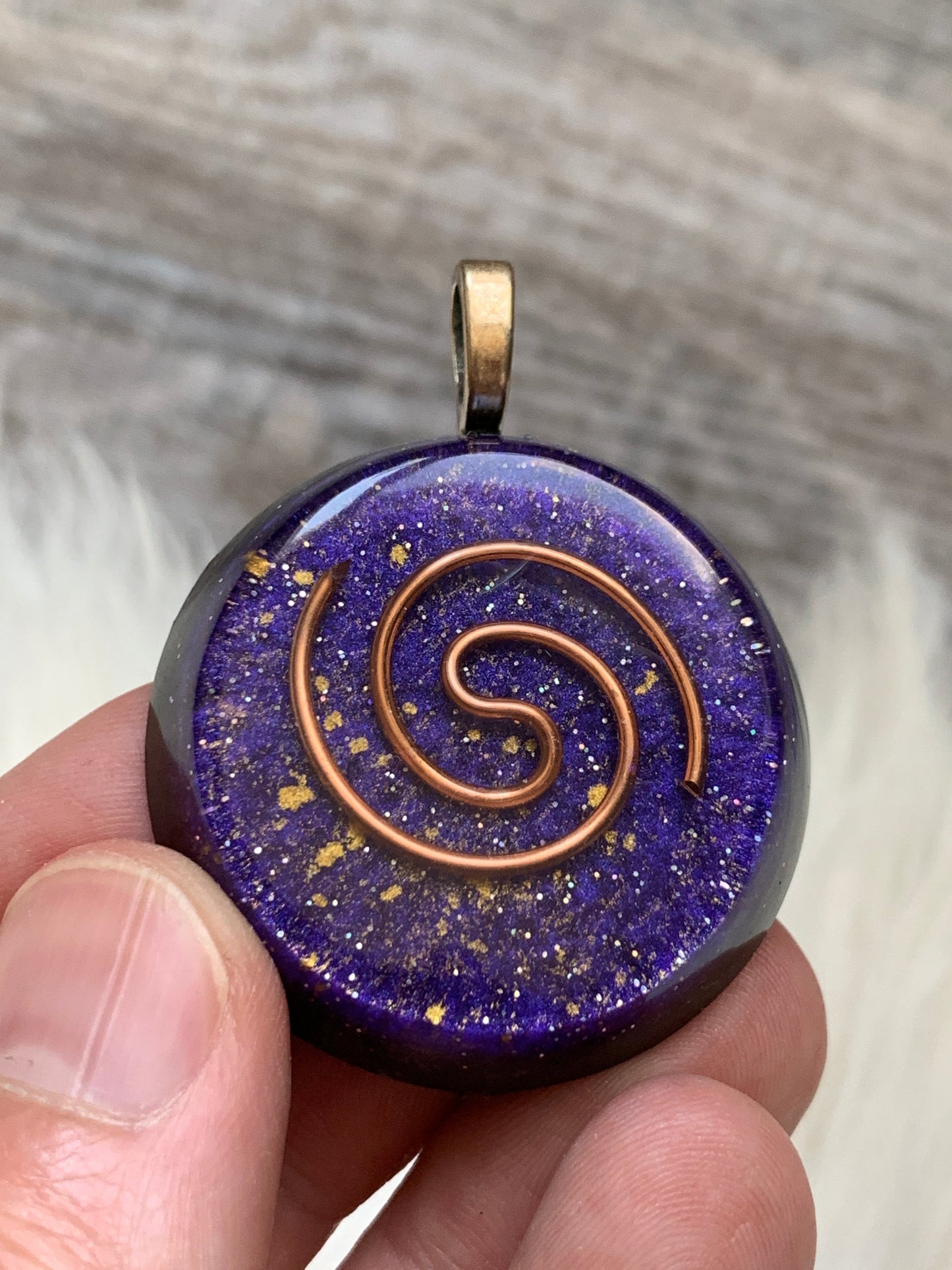 Violet Flame Copper Spiral Orgonite Pendant