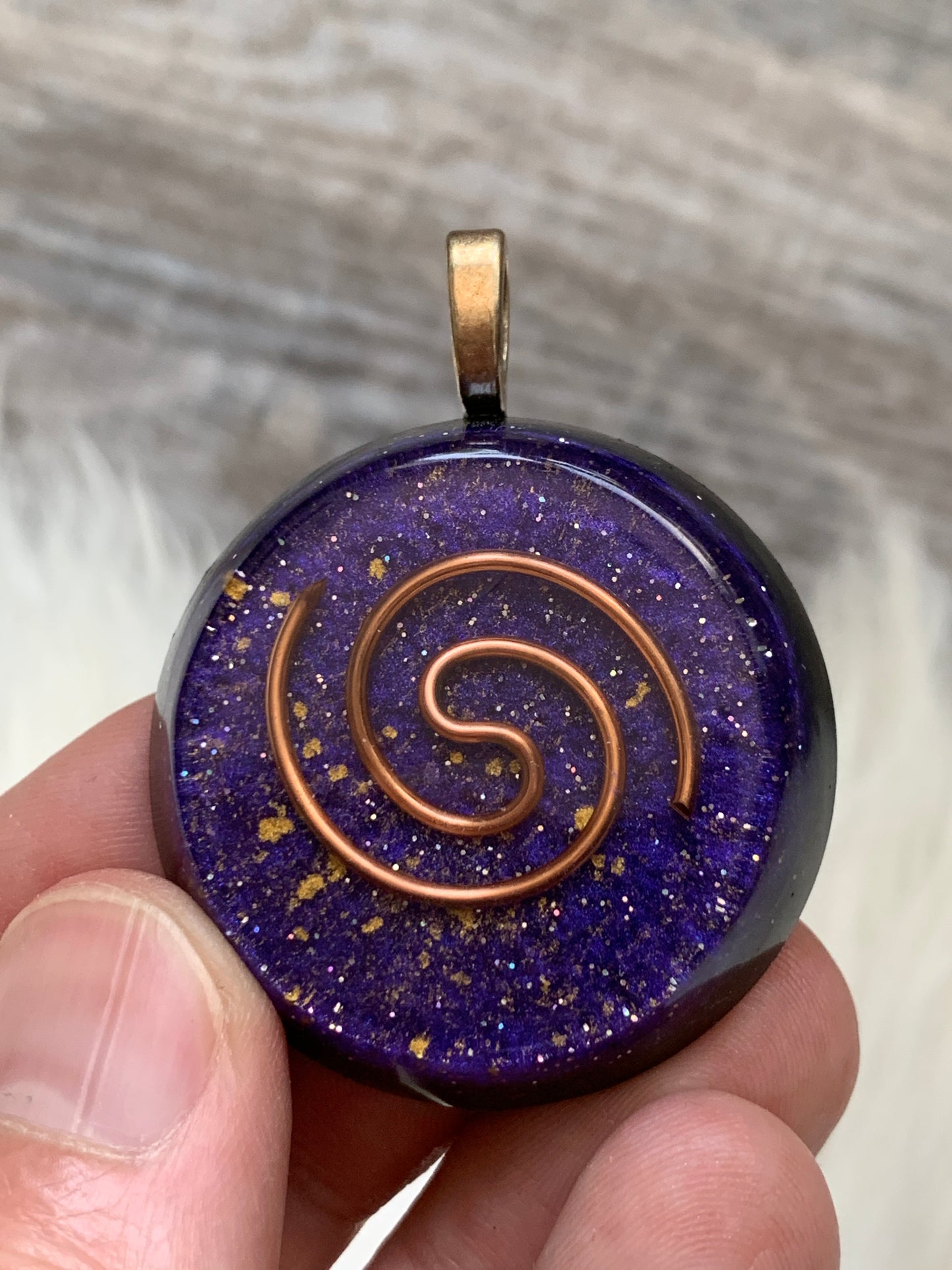 Violet Flame Copper Spiral Orgonite Pendant