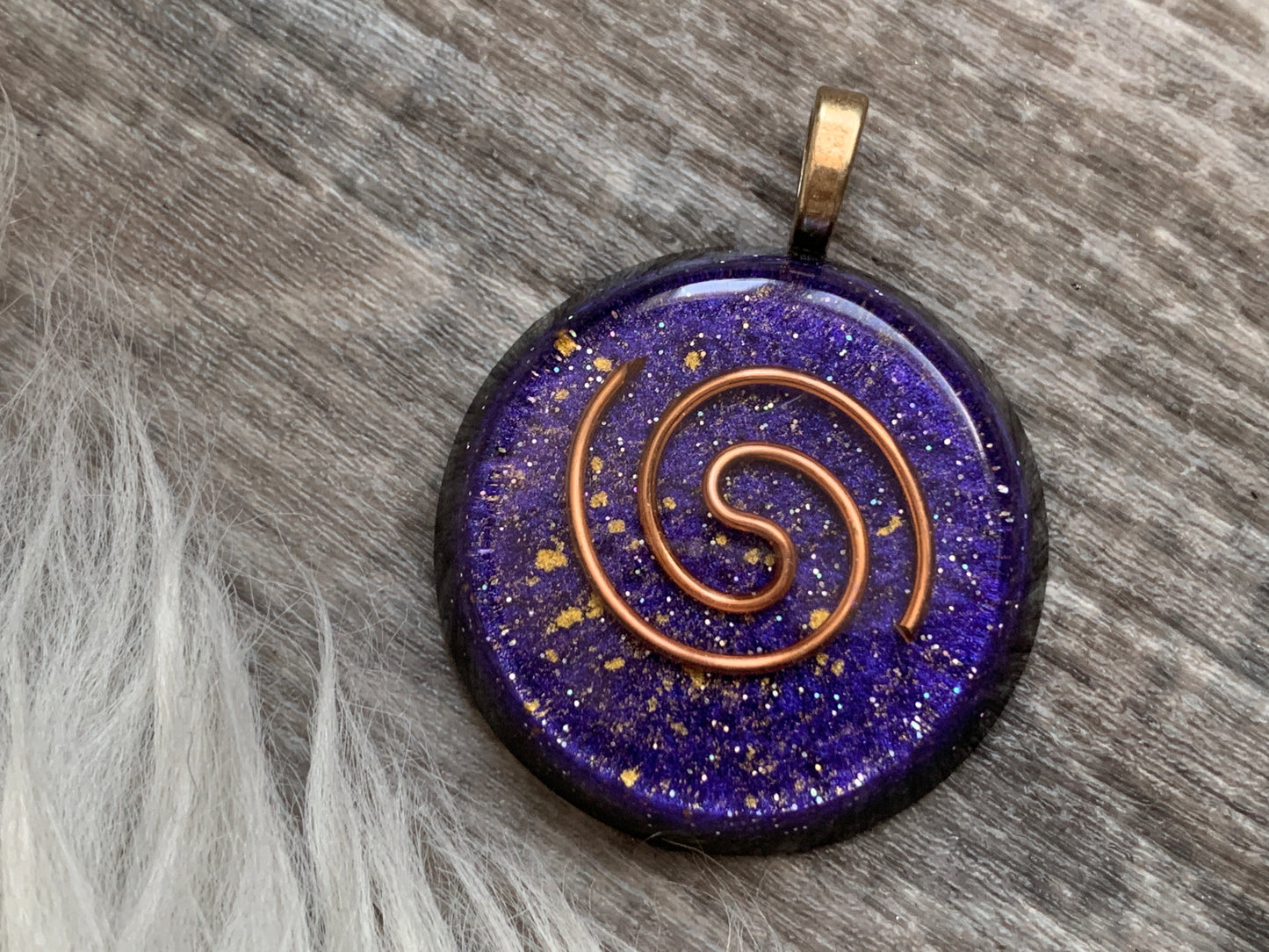 Violet Flame Copper Spiral Orgonite Pendant
