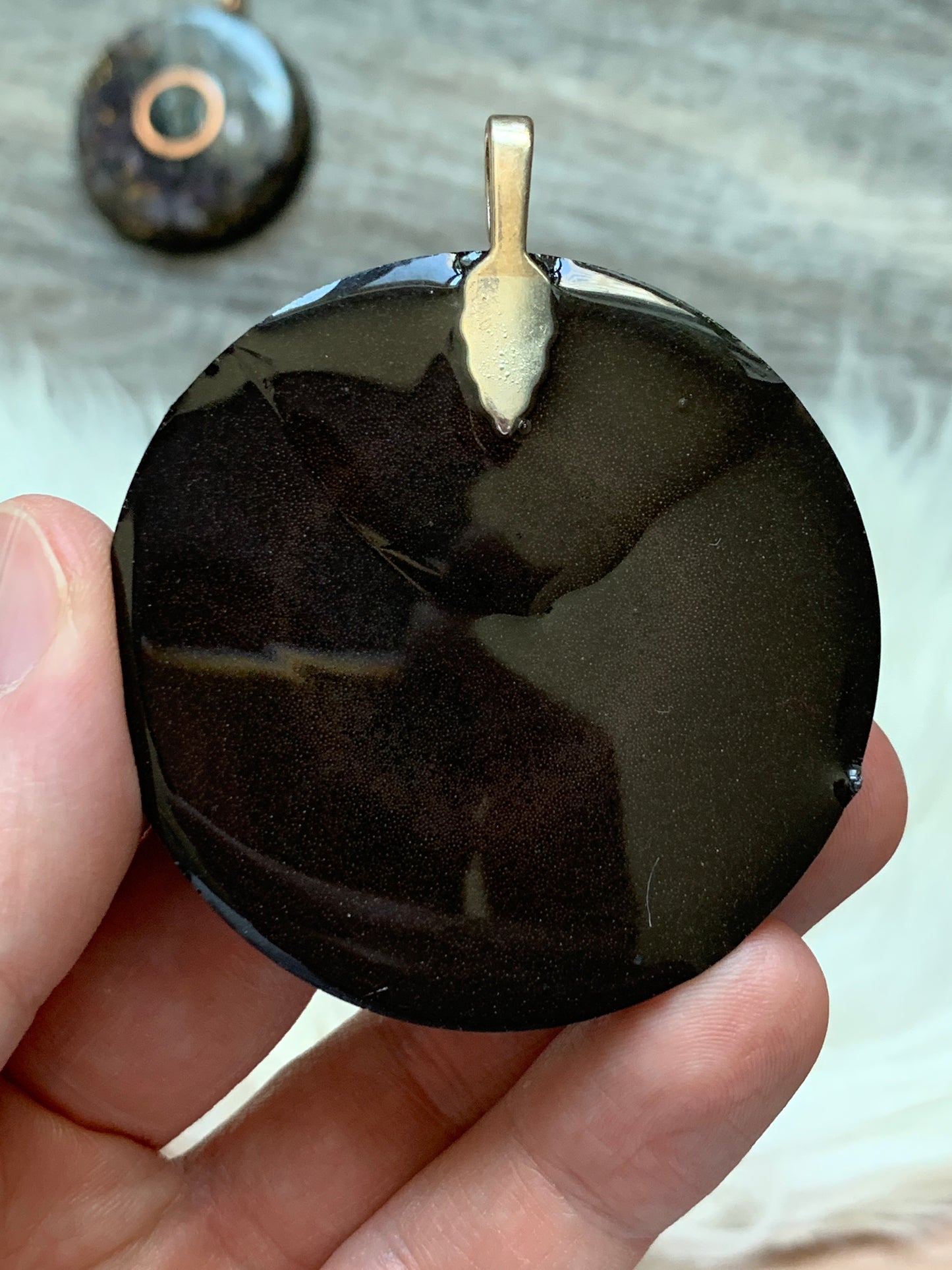 Amethyst + Hematite Copper Orgonite Pendant on 27" silk cord