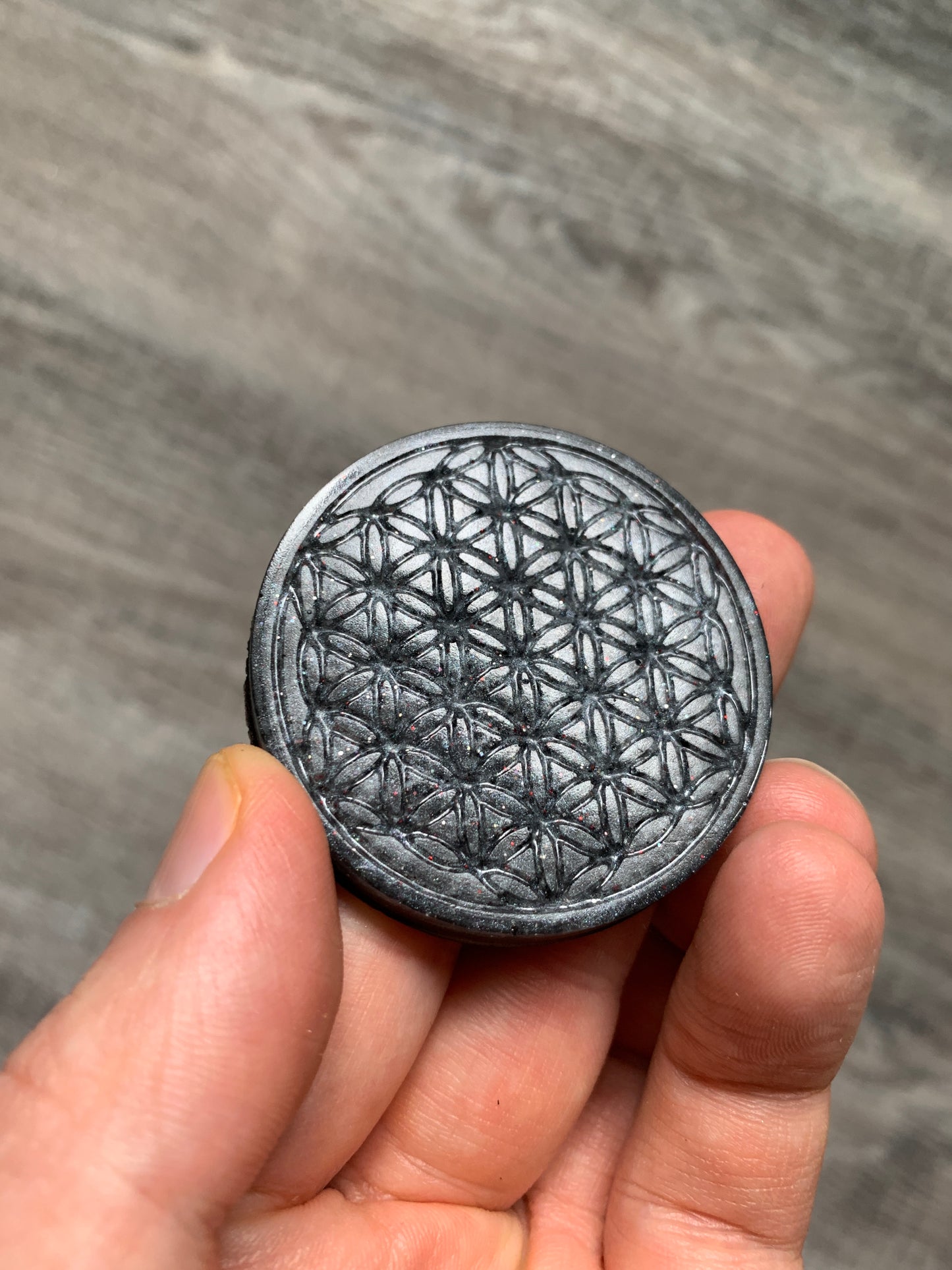 Grey Flower of Life Orgonite Mini Disc