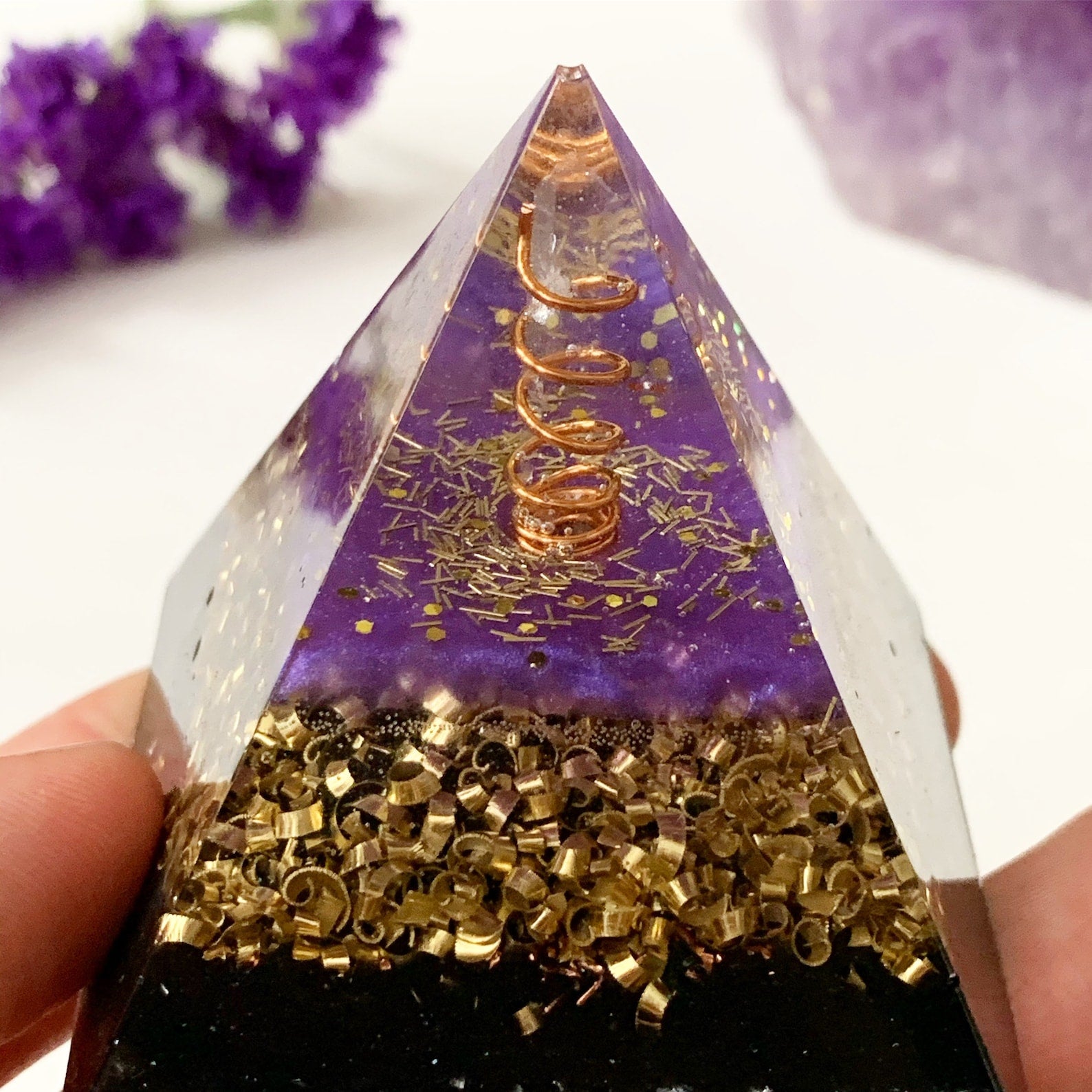 Orgonite® Pyramid - Violet Flame Orgone Generator® Crystal Energy Pyra ...