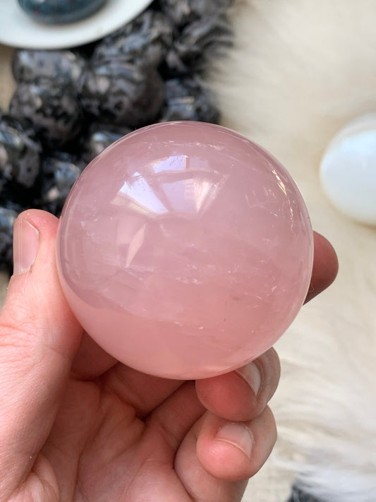 ROSE QUARTZ SPHERE - Pink Crystal Ball - Tumbled, Polished, Natural and Raw Minerals, Home Decor, Spiritual, Energy Healing, Gift - rq03