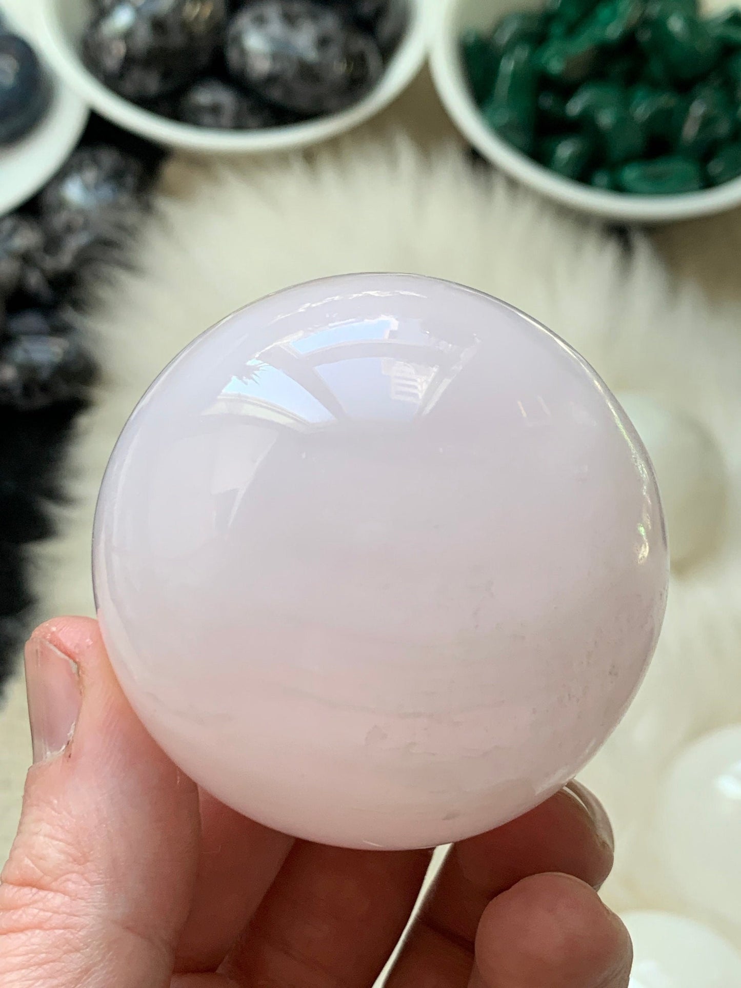 MANGANO CALCITE SPHERE - Pink Crystal Ball - Tumbled, Polished, Natural and Raw Minerals, Home Decor, Spiritual, Energy Healing, Gift - MCS1