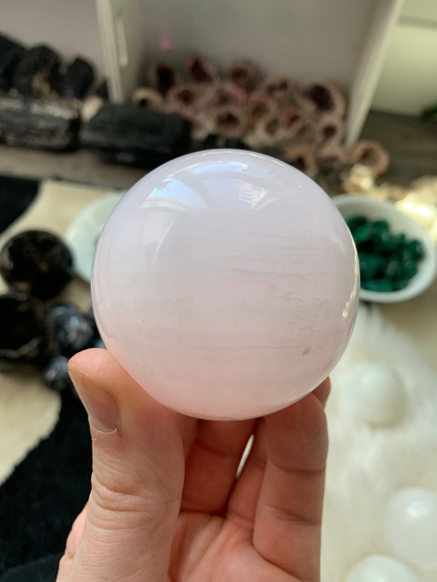 MANGANO CALCITE SPHERE - Pink Crystal Ball - Tumbled, Polished, Natural and Raw Minerals, Home Decor, Spiritual, Energy Healing, Gift - MCS1