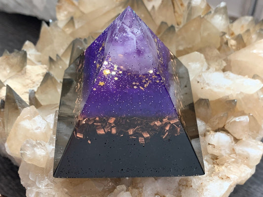 Orgonite® Amethyst Pyramid - Violet Flame Energy Orgone Generator® Crystal Energy Pyramid - Saint Germain