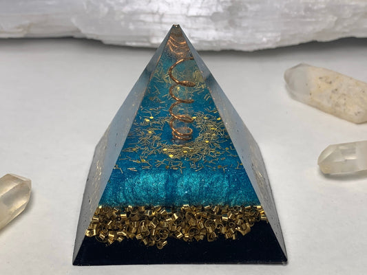 Orgonite® Pyramid - Blue Flame Orgone Generator® - Throat Chakra - Crystal Energy Pyramid ~ Sacred Ray 1