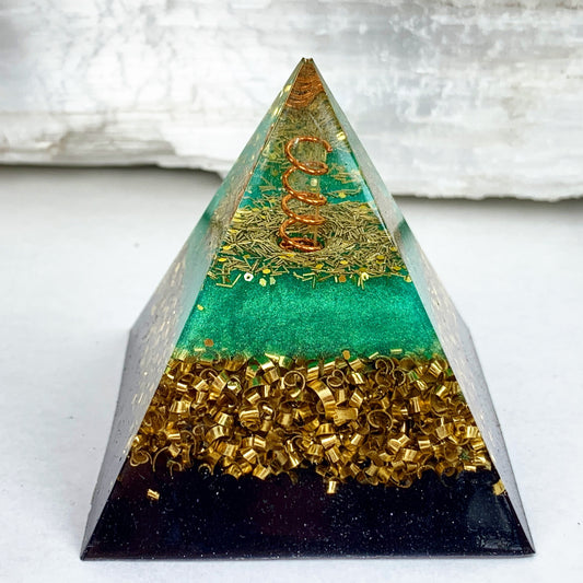 Orgonite® Pyramid - Emerald Flame Orgone Generator® - Third Eye Crystal Energy Pyramid ~ Sacred Ray 5