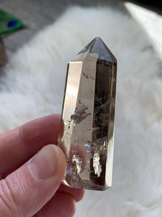 Ultra Polished SMOKY QUARTZ Crystal Point - Rainbow Occlusion Quartz Tower, Raw and Natural Crystals Gift, Home Decor, Energy Healing S13