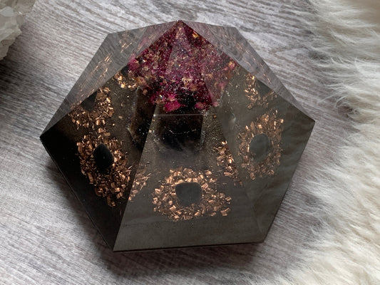 XL Orgonite® Pyramid with Black Tourmaline and Organic Rose Petals