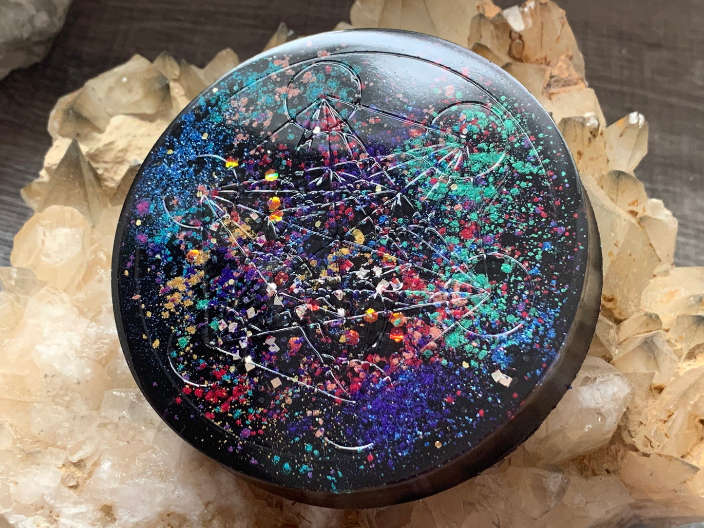 Metatron's Cube Orgonite® Charging Disc - Sacred Geometry - Orgone Energy Tower Buster - Orgone Generator® - Metatron