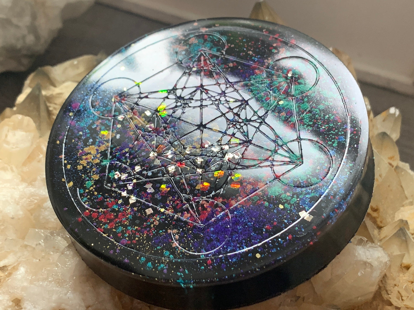 Metatron's Cube Orgonite® Charging Disc - Sacred Geometry - Orgone Energy Tower Buster - Orgone Generator® - Metatron