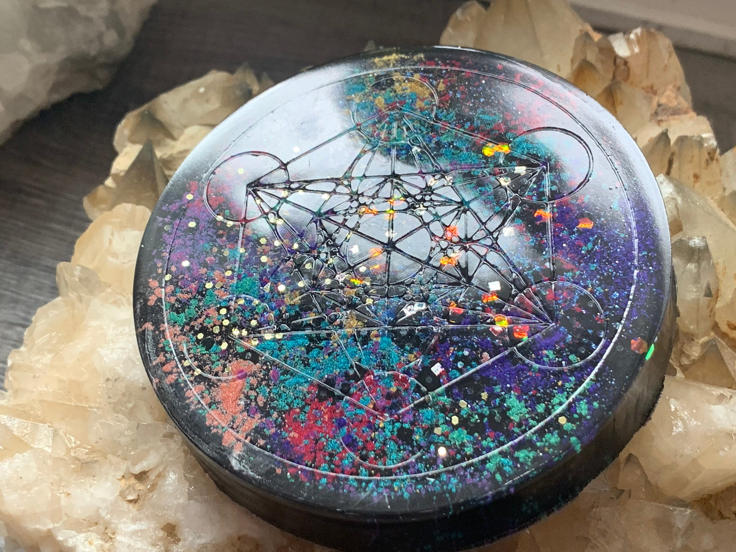 Metatron's Cube Orgonite® Charging Disc - Sacred Geometry - Orgone Energy Tower Buster - Orgone Generator® - Metatron