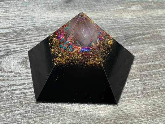 5 Sided Orgonite® Abundance Pyramids with Amethyst and 24 Karat Gold